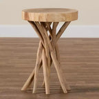 Table d'appoint ronde en teck naturel Liberte – Piètement bohème en forme de branche sculptée