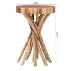 Table d'appoint ronde en teck naturel Liberte – Piètement bohème en forme de branche sculptée