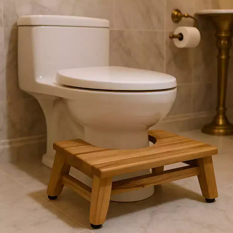 8" Natural Solid Teak Wood Bathroom Toilet Stool – Spa Style Squatting Aid