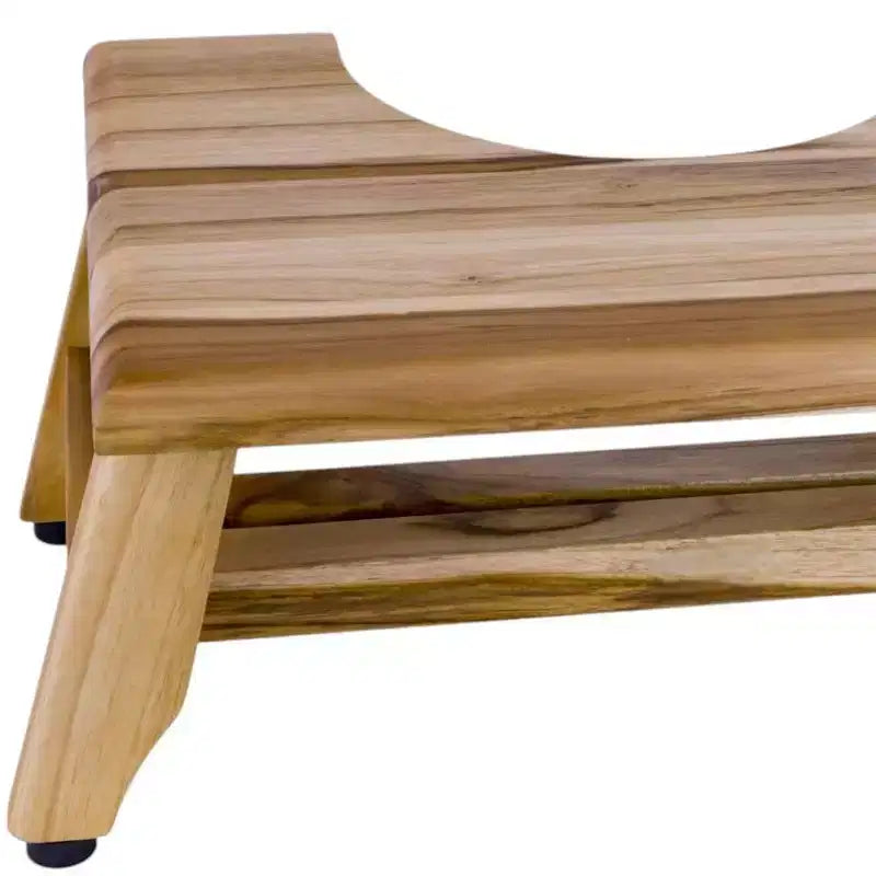 8" Natural Solid Teak Wood Bathroom Toilet Stool – Spa Style Squatting Aid