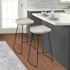 Royal Hampton 30 Inch Handcrafted Backless Barstool with Whitewashed Mango Wood Saddle Seat and Black Metal Base
