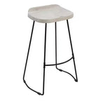 30" Handcrafted Backless Barstool – Whitewashed Mango Wood Saddle Seat & Black Metal Base