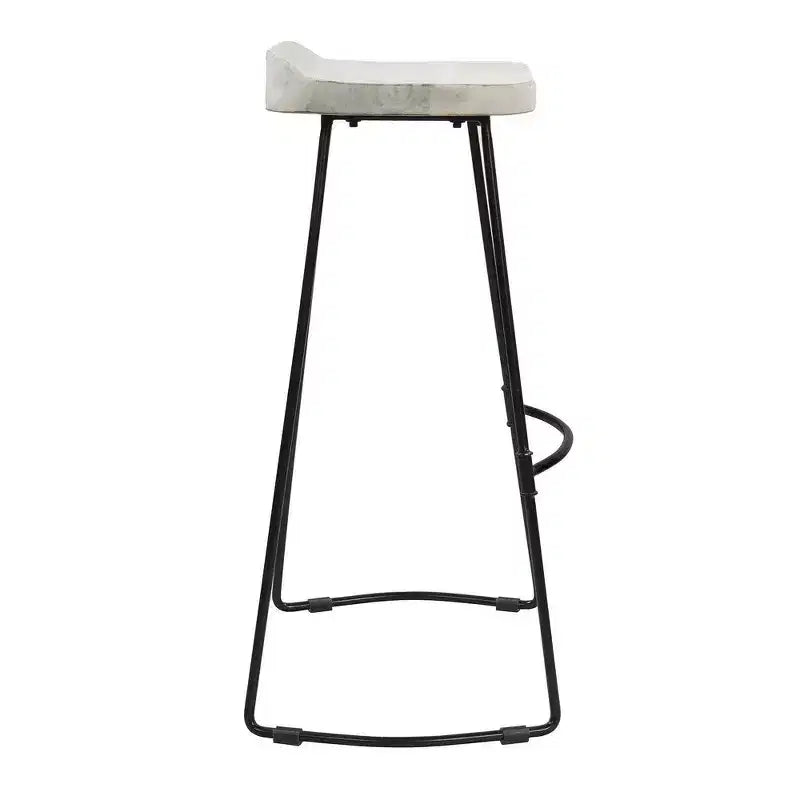 30" Handcrafted Backless Barstool – Whitewashed Mango Wood Saddle Seat & Black Metal Base