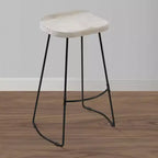 30" Handcrafted Backless Barstool – Whitewashed Mango Wood Saddle Seat & Black Metal Base