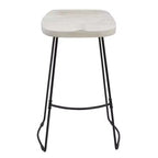 30" Handcrafted Backless Barstool – Whitewashed Mango Wood Saddle Seat & Black Metal Base