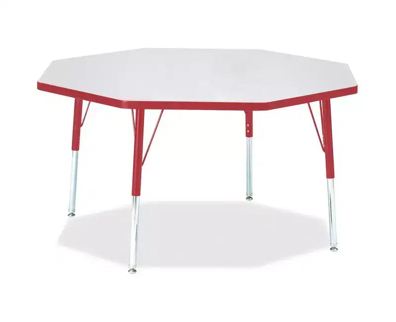 Table d'activité Octogonale Hauteur Élémentaire 48x48 – Rouge, Ajustable en Hauteur pour Enfants