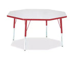 Table d'activité Octogonale Hauteur Élémentaire 48x48 – Rouge, Ajustable en Hauteur pour Enfants