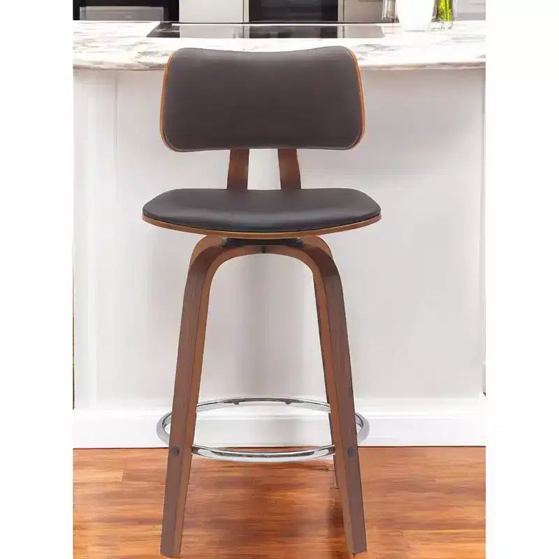 26" Brown Faux Leather Swivel Low Back Counter Height Bar Chair with Footrest