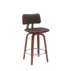26" Brown Faux Leather Swivel Low Back Counter Height Bar Chair with Footrest