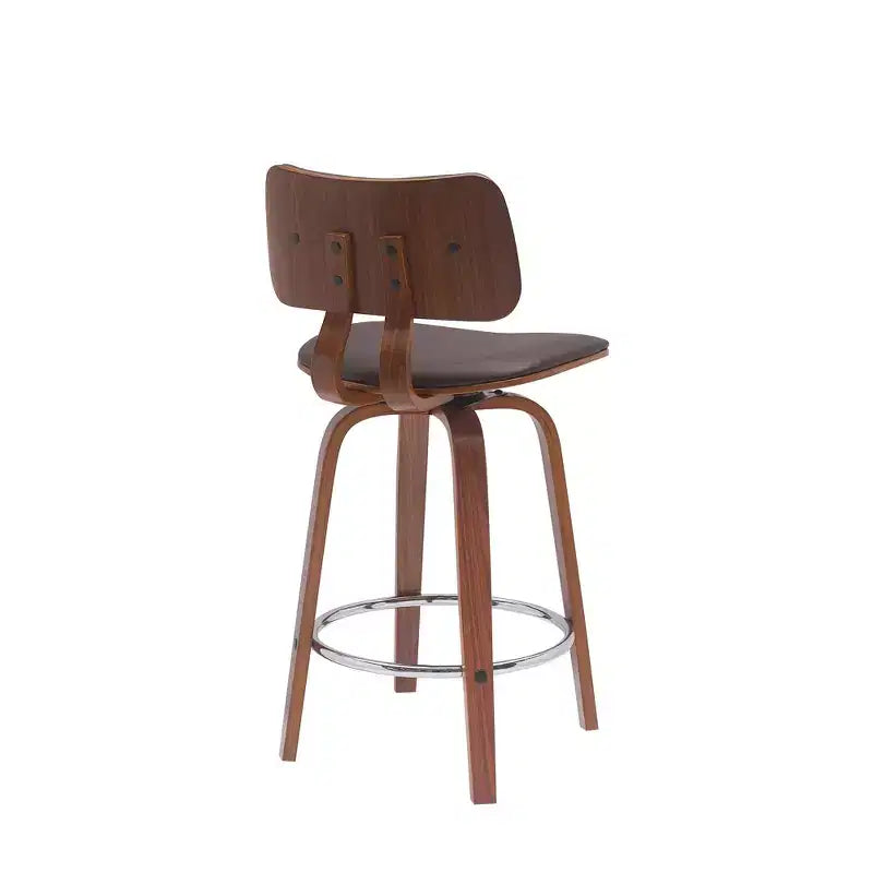 26" Brown Faux Leather Swivel Low Back Counter Height Bar Chair with Footrest