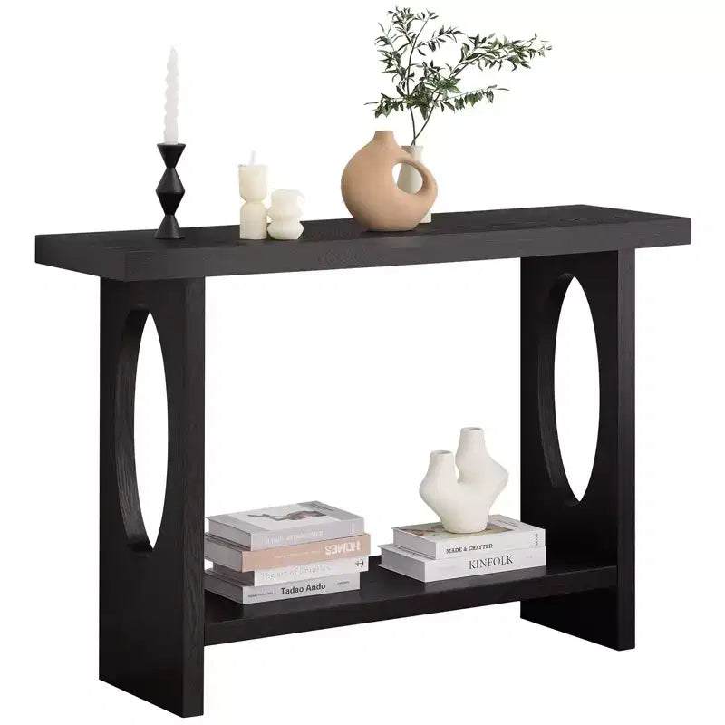 47" Farmhouse Wood Console Table – 2" Thick Veneer Top & 2-Tier Open Shelf