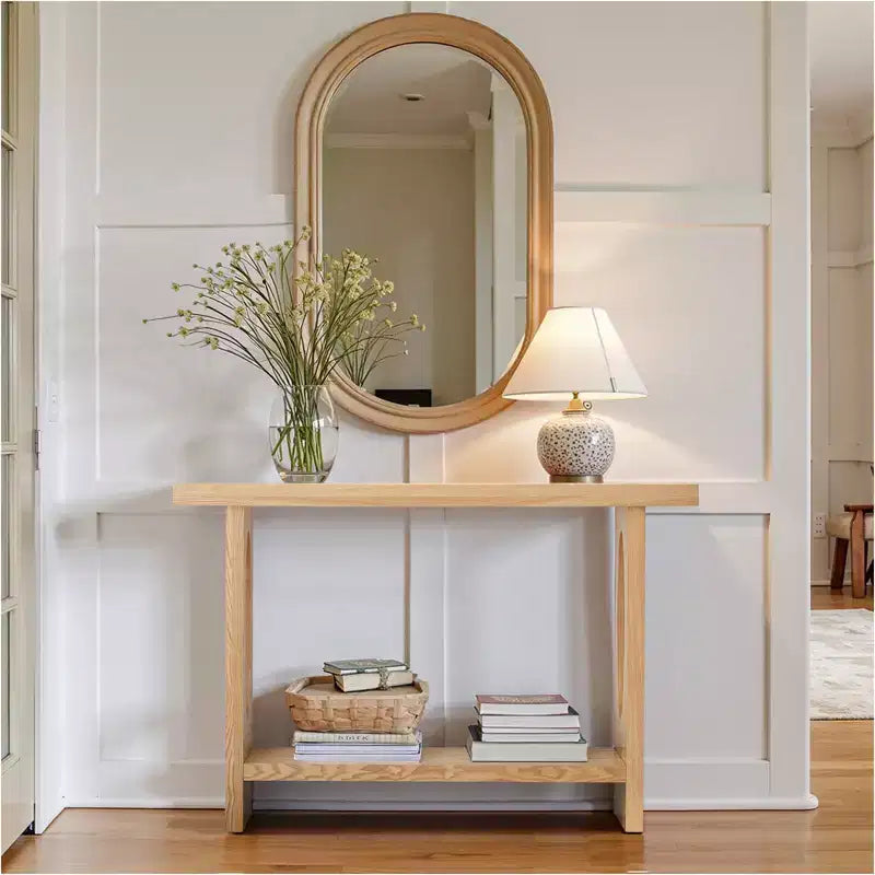 47" Farmhouse Wood Console Table – 2" Thick Veneer Top & 2-Tier Open Shelf