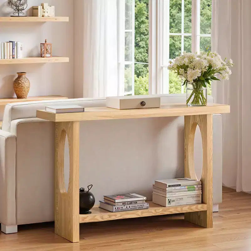 47" Farmhouse Wood Console Table – 2" Thick Veneer Top & 2-Tier Open Shelf