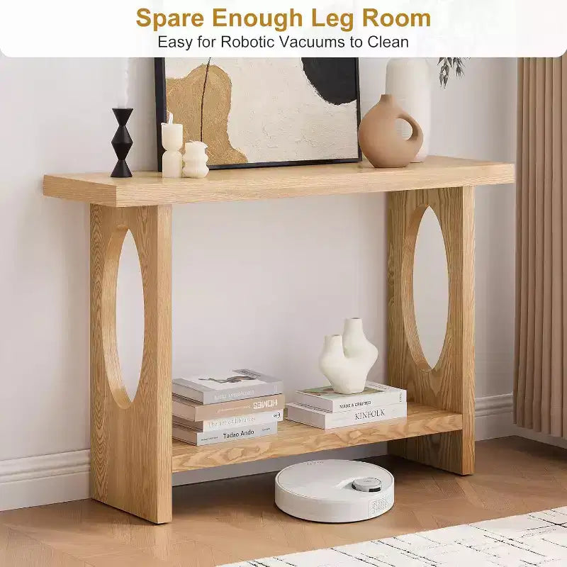 47" Farmhouse Wood Console Table – 2" Thick Veneer Top & 2-Tier Open Shelf