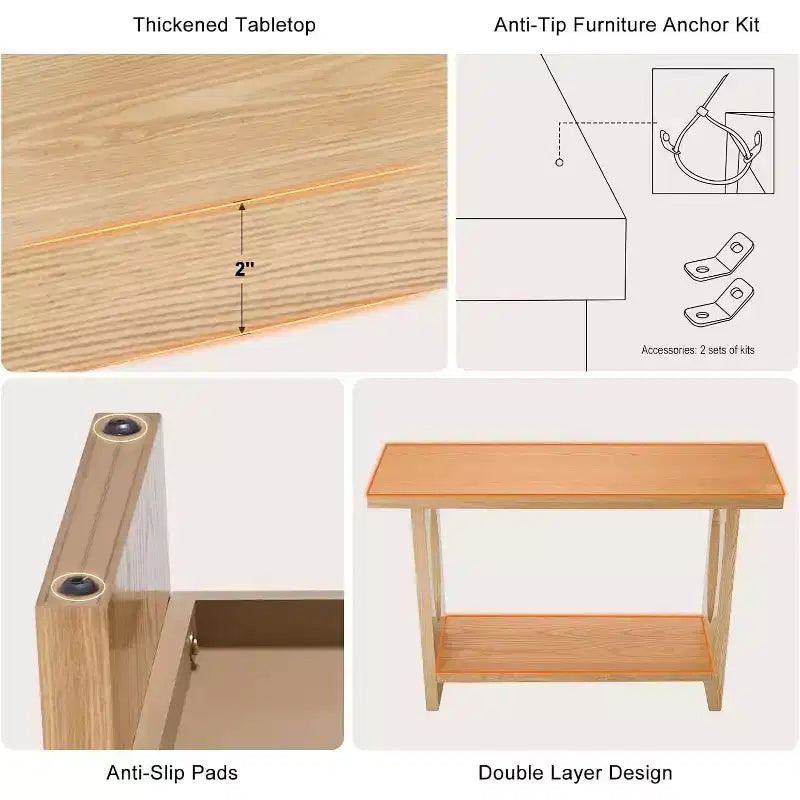 47" Farmhouse Wood Console Table – 2" Thick Veneer Top & 2-Tier Open Shelf