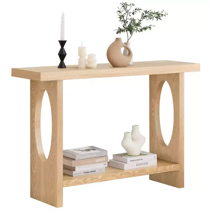 47" Farmhouse Wood Console Table – 2" Thick Veneer Top & 2-Tier Open Shelf