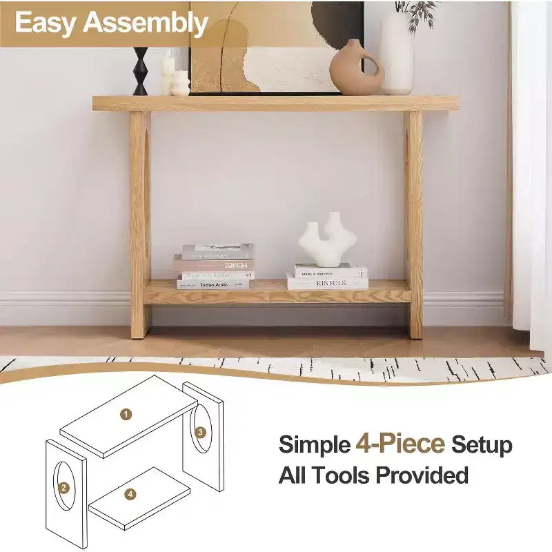47" Farmhouse Wood Console Table – 2" Thick Veneer Top & 2-Tier Open Shelf