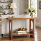 47" Farmhouse Wood Console Table – 2" Thick Veneer Top & 2-Tier Open Shelf