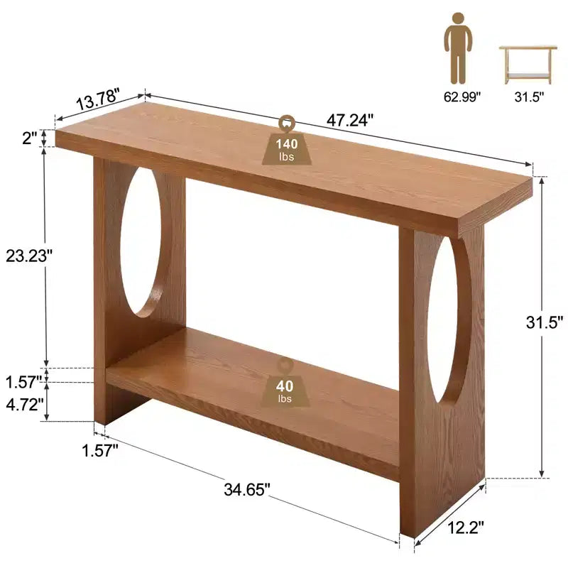 47" Farmhouse Wood Console Table – 2" Thick Veneer Top & 2-Tier Open Shelf