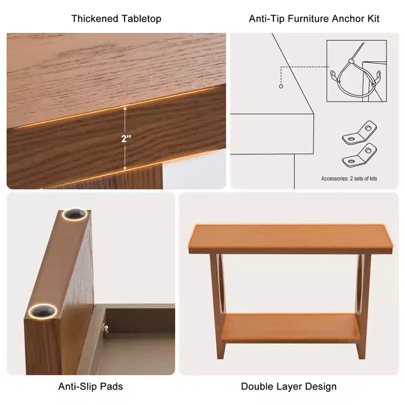47" Farmhouse Wood Console Table – 2" Thick Veneer Top & 2-Tier Open Shelf