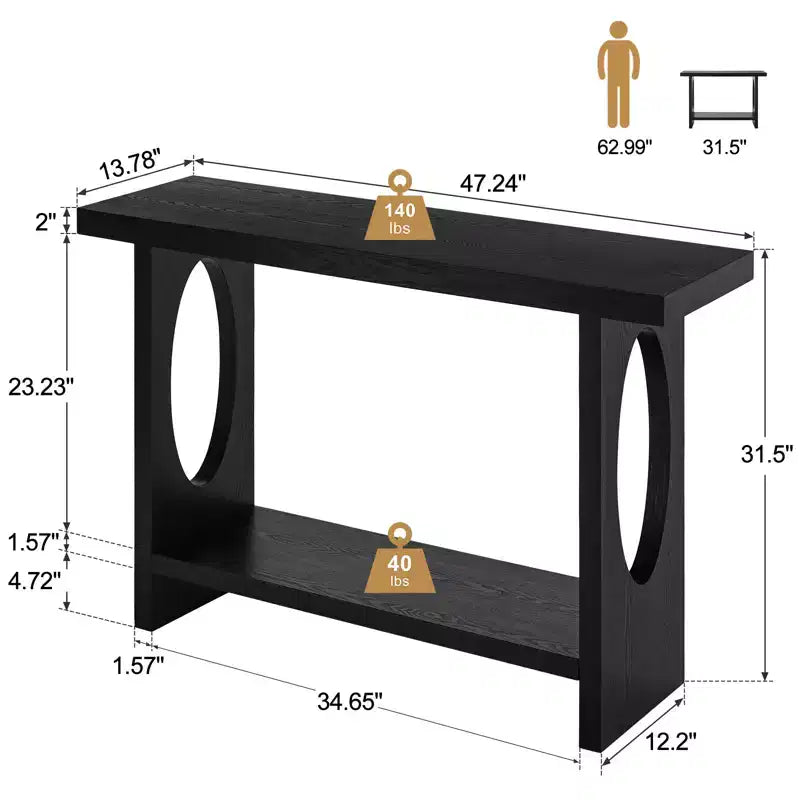 47" Farmhouse Wood Console Table – 2" Thick Veneer Top & 2-Tier Open Shelf