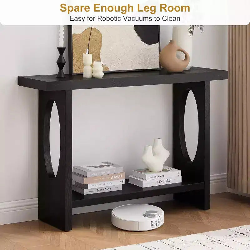 47" Farmhouse Wood Console Table – 2" Thick Veneer Top & 2-Tier Open Shelf