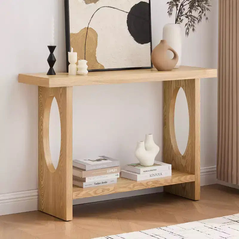 47" Farmhouse Wood Console Table – 2" Thick Veneer Top & 2-Tier Open Shelf