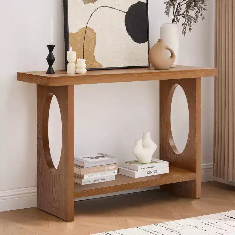 47" Farmhouse Wood Console Table – 2" Thick Veneer Top & 2-Tier Open Shelf