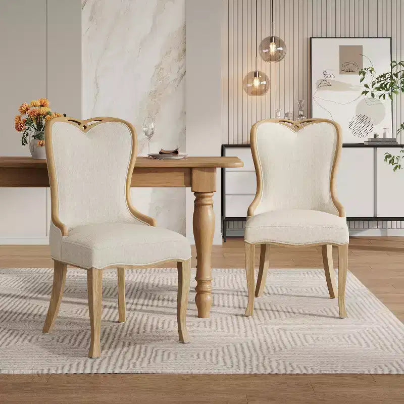 Lot de 2 chaises de salle à manger capitonnées à oreilles de style campagnard français – Cadre en bois d'hévéa, rembourrées