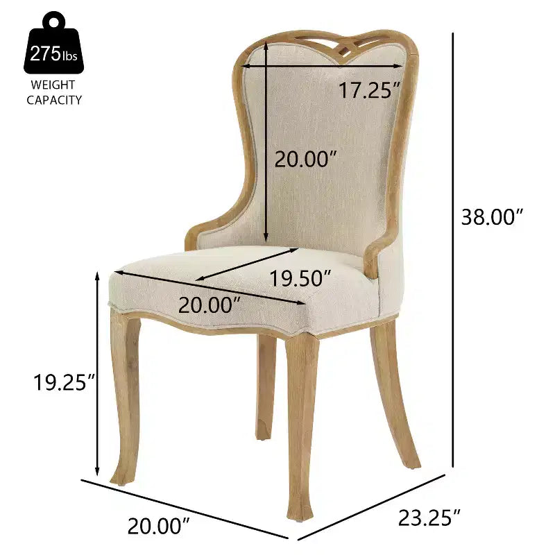 Set of 2 French Country Tufted Wingback Dining Chairs – Rubberwood Frame, Upholstered