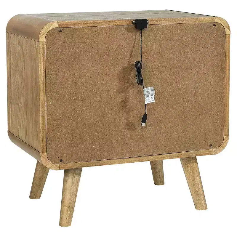 Table de chevet Robyn à 2 tiroirs avec ports USB – Frêne clair, moderne du milieu du siècle