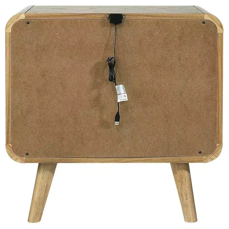 Table de chevet Robyn à 2 tiroirs avec ports USB – Frêne clair, moderne du milieu du siècle