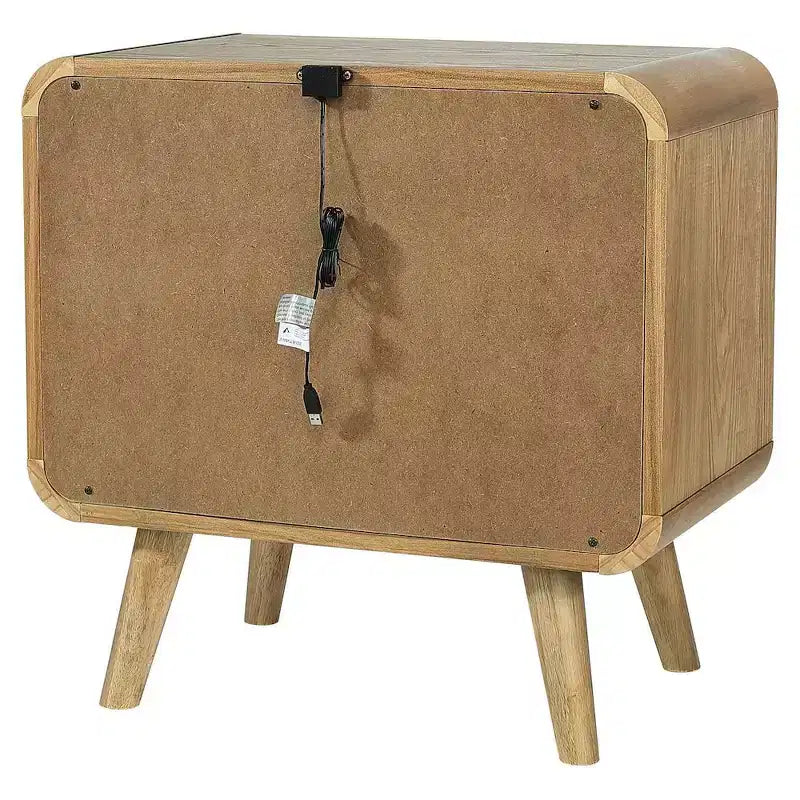 Table de chevet Robyn à 2 tiroirs avec ports USB – Frêne clair, moderne du milieu du siècle