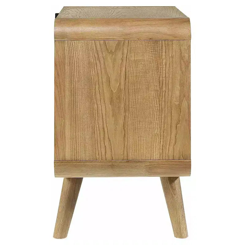 Table de chevet Robyn à 2 tiroirs avec ports USB – Frêne clair, moderne du milieu du siècle