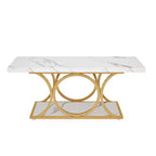 2-Tier Modern Coffee Table – White Faux Marble Top & Gold Metal Legs, 47"