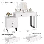 Coiffeuse Lumineuse Noire / Blanche avec Miroir, 5 Tiroirs, Monoposte