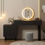 Coiffeuse Lumineuse Noire / Blanche avec Miroir, 5 Tiroirs, Monoposte