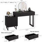 Coiffeuse Lumineuse Noire / Blanche avec Miroir, 5 Tiroirs, Monoposte