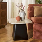 Table d'appoint Fedo moderne en porcelaine – Beige et structure en fer noir, carré de 19,7 po
