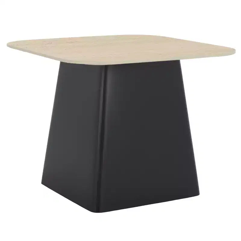 Table d'appoint Fedo moderne en porcelaine – Beige et structure en fer noir, carré de 19,7 po