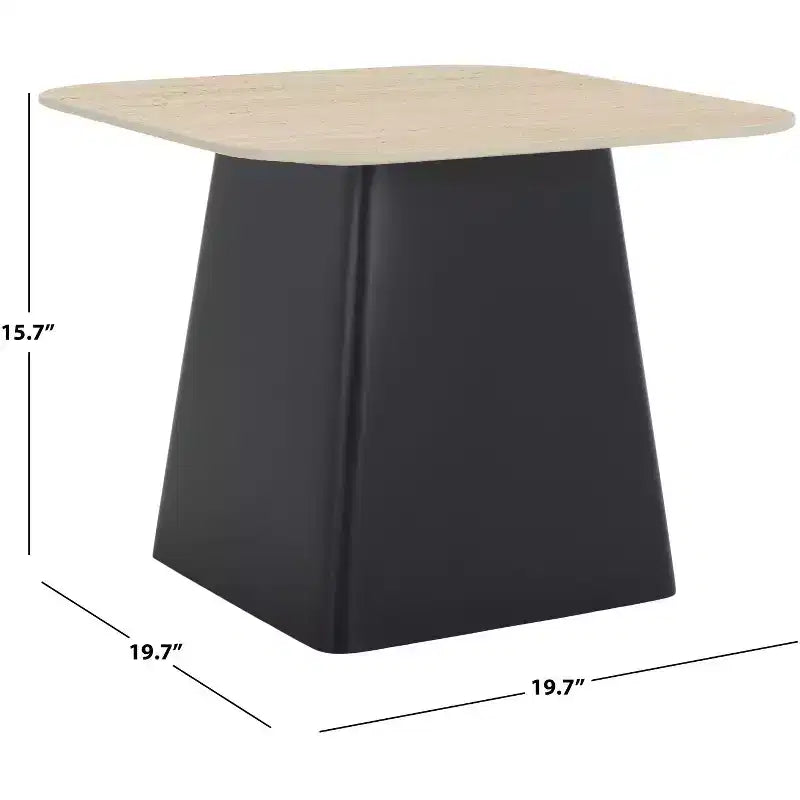 Table d'appoint Fedo moderne en porcelaine – Beige et structure en fer noir, carré de 19,7 po