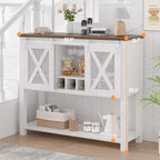 Meuble de bar à vin gris/blanc avec porte coulissante de style grange, porte-bouteilles et porte-verres