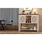 Meuble de bar à vin gris/blanc avec porte coulissante de style grange, porte-bouteilles et porte-verres