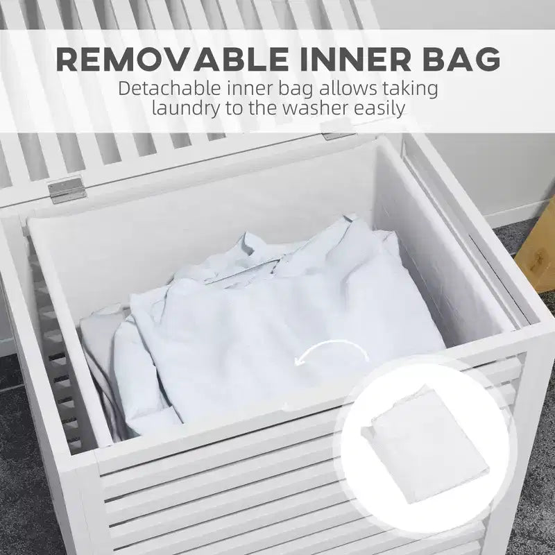 Panier à linge en bambou avec couvercle et sac de doublure amovible – Café, capacité 55 L