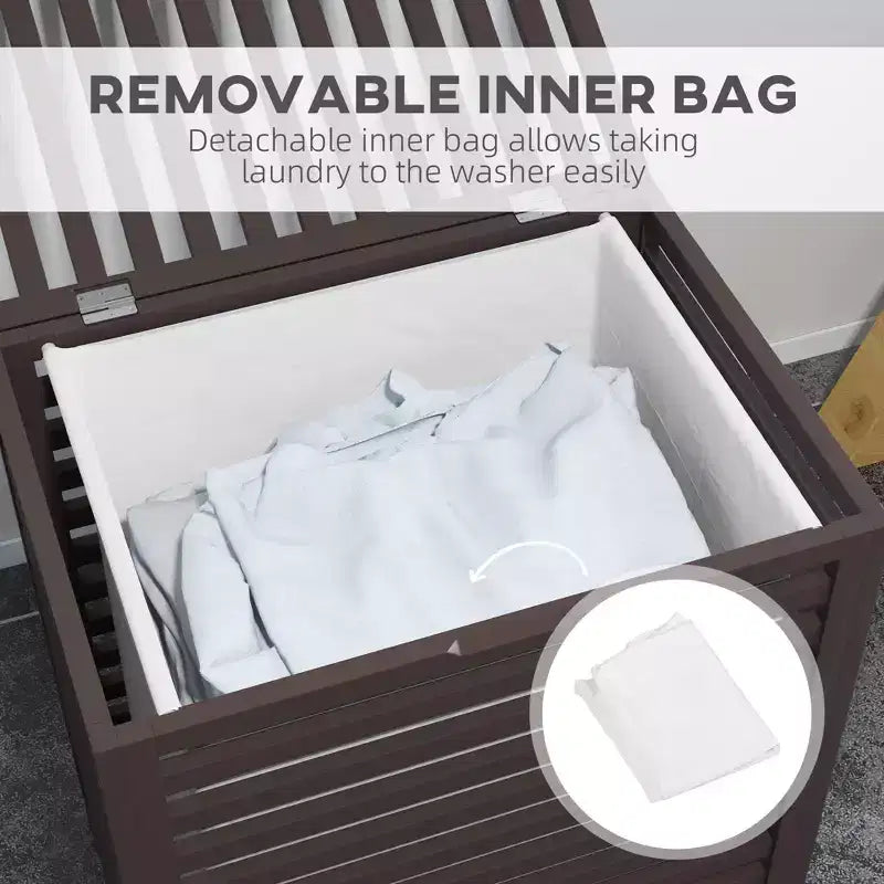 Panier à linge en bambou avec couvercle et sac de doublure amovible – Café, capacité 55 L