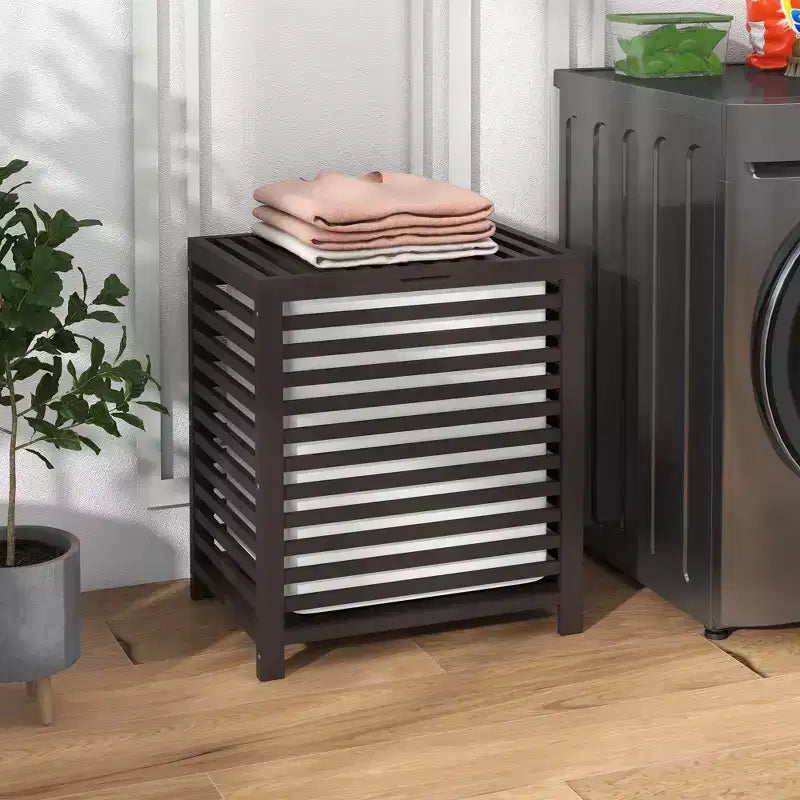 Panier à linge en bambou avec couvercle et sac de doublure amovible – Café, capacité 55 L