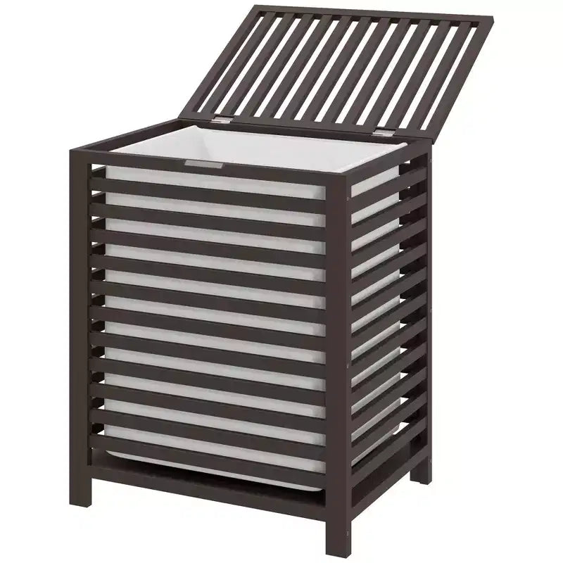 Panier à linge en bambou avec couvercle et sac de doublure amovible – Café, capacité 55 L