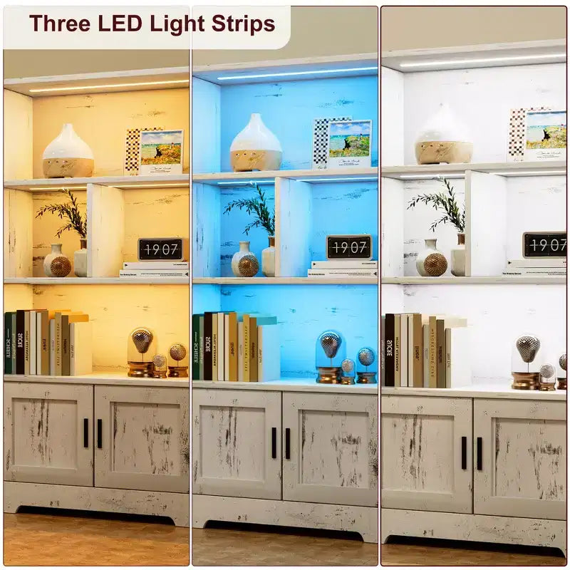 Bibliothèque de ferme blanche avec porte et lumière LED, style moderne