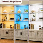 Bibliothèque de ferme blanche avec porte et lumière LED, style moderne