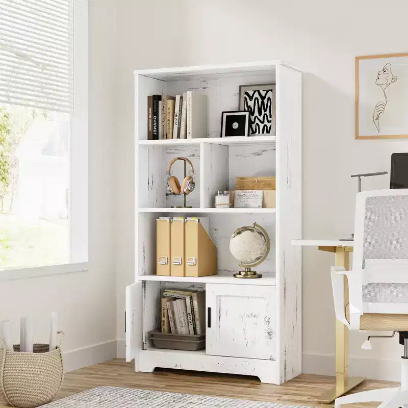 Bibliothèque de ferme blanche avec porte et lumière LED, style moderne